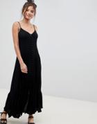 Asos Design Button Through Maxi Dress In Crinkle - Black