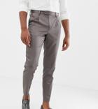 Asos Design Tall Cigarette Suit Pants In High Shine Gunmetal Sateen - Gray