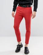 Asos Extreme Super Skinny Cropped Smart Pants In Red - Red