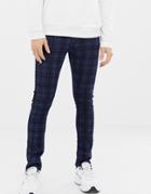Asos Design Super Skinny Jeans In Laser Print Check - Blue