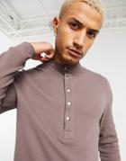 Asos Design Long Sleeve Heavy Weight Waffle T-shirt In Brown