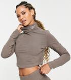 Reebok High Neck Crop Top In Taupe Brown Exclusive To Asos