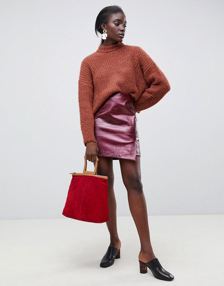 Selected Snake Print Leather Wrap Skirt - Red