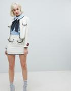 Sister Jane Mini Skirt With Pearl Trims In Tweed Co-ord - Cream