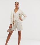 Unique21 Linen High Waist Longline Shorts Two-piece-beige