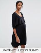 Bluebelle Maternity Nursing Long Sleeve Double Layer Skater Dress - Black