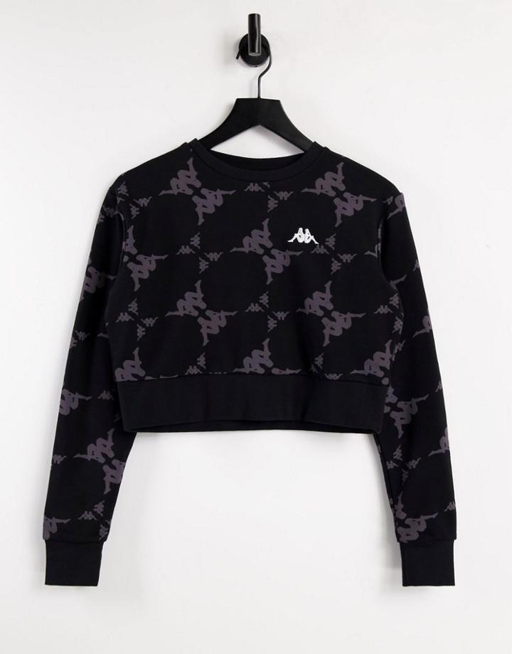 Kappa Repeat Logo Long Sleeve Crop Top In Black