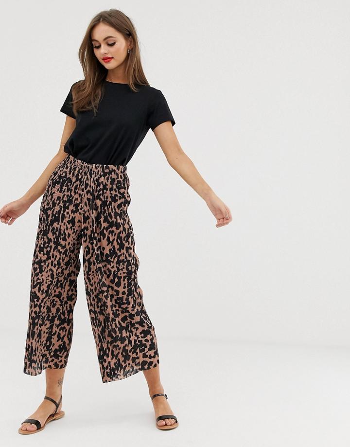 Asos Design Plisse Culotte Pants In Animal Print - Multi