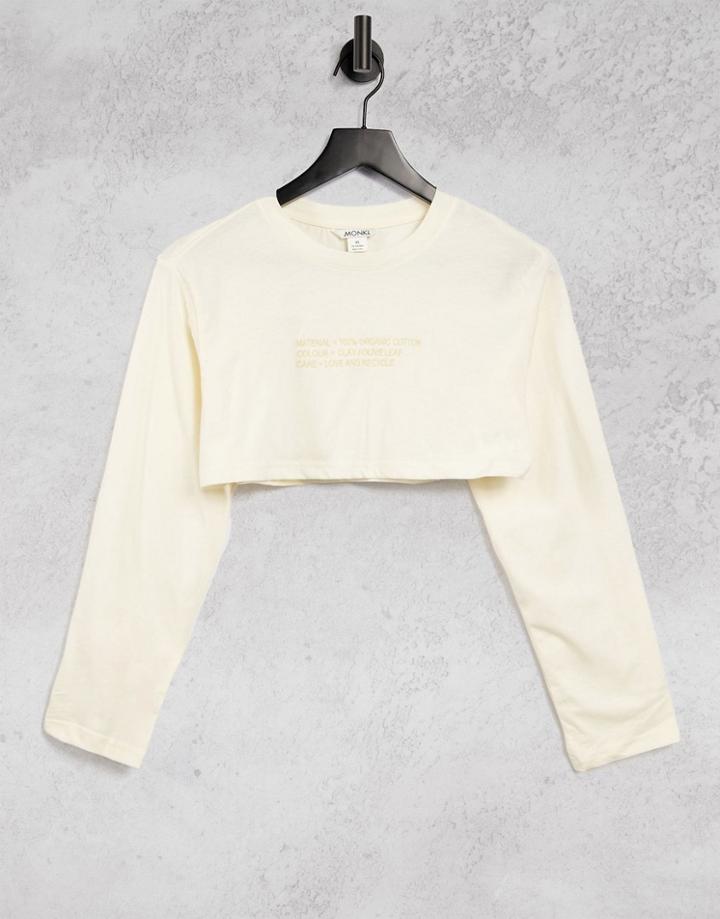 Monki Femi Organic Cotton Natural Dye Long Sleeve Crop Top In Off White