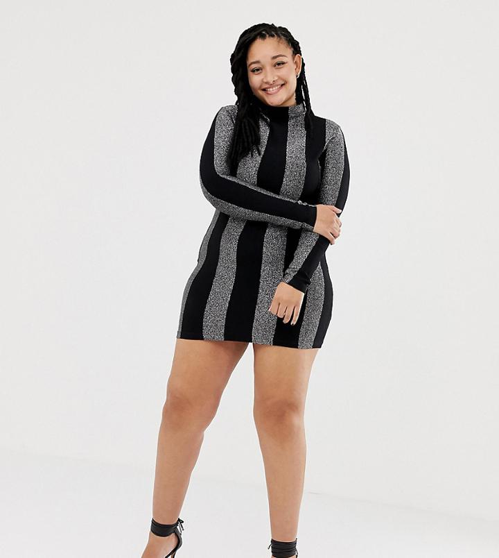Asos Design X Laquan Smith Curve Bodycon Dress In Glitter Stripe - Multi