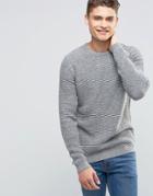 Selected Homme Basket Stitch Knitted Sweater - Gray