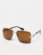 Svnx 70's Rimless Rectangle Glasses In Brown
