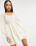 Asos Design Soft Mini Skater Dress In Floral Print With Eyelash Lace-multi