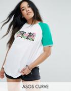 Asos Curve T-shirt With Contrast Tipping And Chinoserie Floral Print - Multi