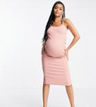Asos Design Maternity Textured High Split Gold Chain Cut Out Maxi Dress In Rose Pink-multi