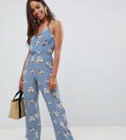 New Look Petite Floral Print Jumpsuit - Blue