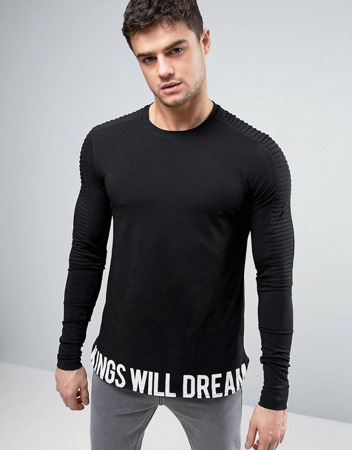 Kings Will Dream Long Sleeve T-shirt In Black With Ribbed Sleeve Detail - Black