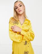 Hope & Ivy Dandelion Embellished Wrap Mini Dress In Golden Yellow