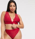 South Beach Curve Exclusive Mix And Match High Apex Bikini Top In Plum-red