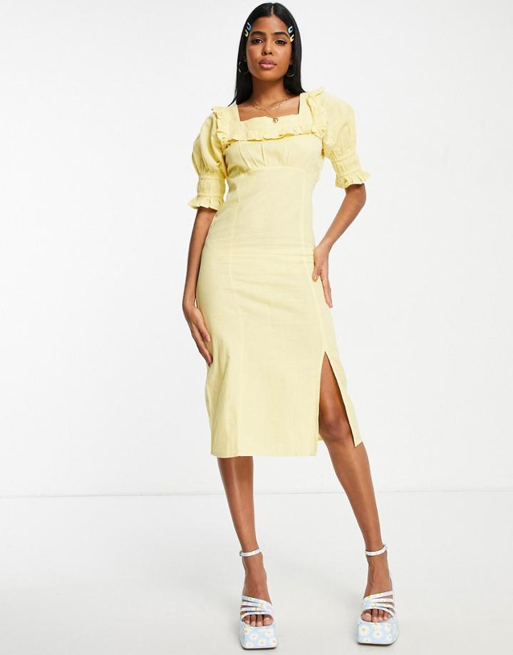 Influence Puff Sleeve Midi Dress In Yellow