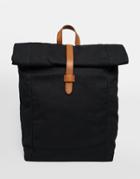 Asos Roll-top Backpack With Tan Contrast Trims - Black