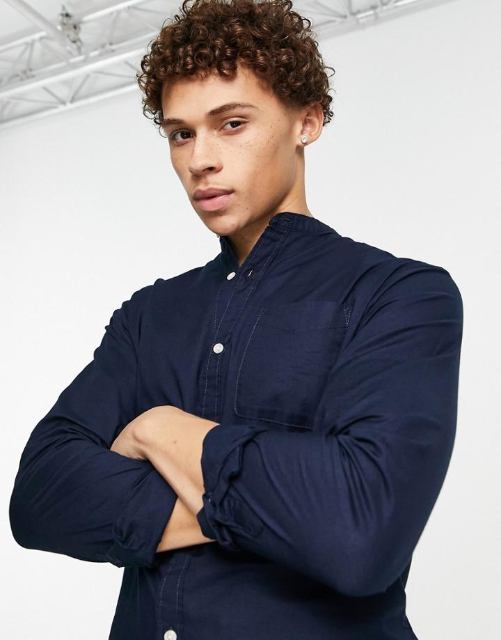 Jack & Jones Originals Grandad Oxford Shirt In Navy