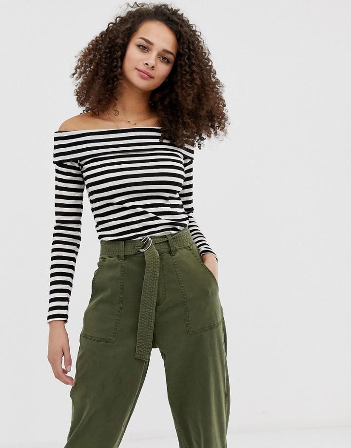 Brave Soul Grace Off Shoulder Top In Stripe-black