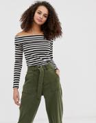 Brave Soul Grace Off Shoulder Top In Stripe-black