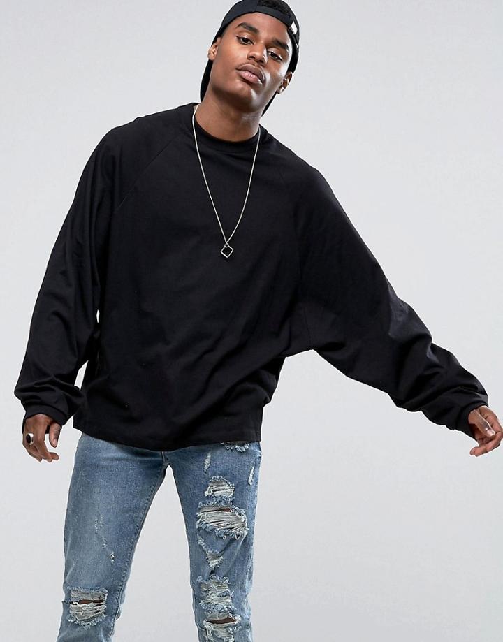 Asos Oversized Long-sleeve T-shirt With Extreme Bellow Sleeves In Black - Black