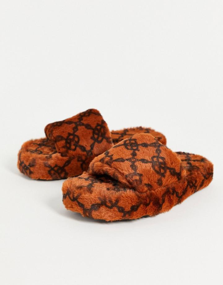 Asos Design Zahra Chunky Slider Slippers In Monogram-multi