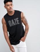 Asos Sleeveless T-shirt With Dropped Armhole And Sequin Daze Text - Black