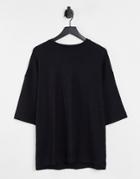Asos Design Oversized Half Sleeve Heavyweight Waffle T-shirt In Black