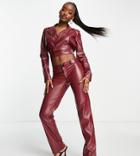 Asyou Pu Straight Leg Pant With Buckle Detail In Wine-red