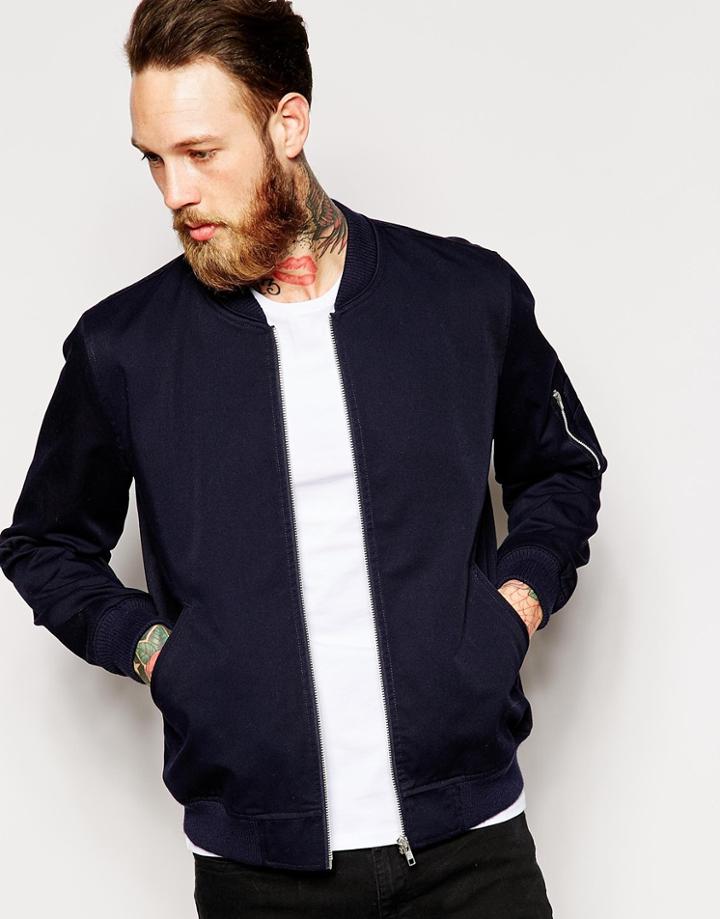 Asos Bomber Jacket In Navy - Navy