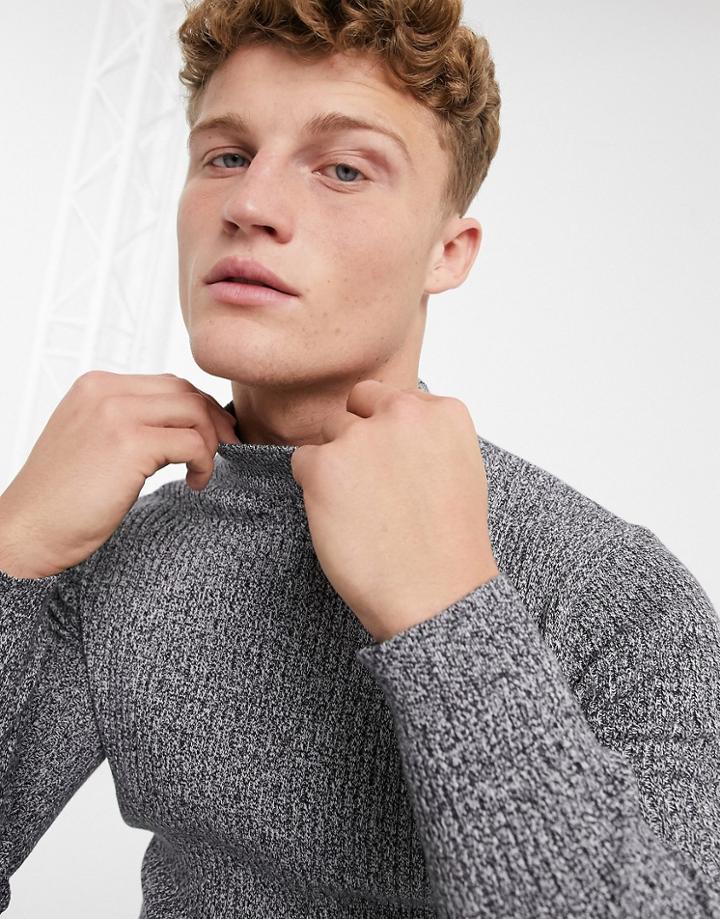 Brave Soul Ribbed Turtleneck Sweater In Gray-grey