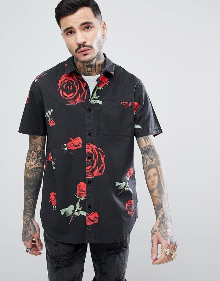 Rollas Bon Rose Printed Shirt - Black