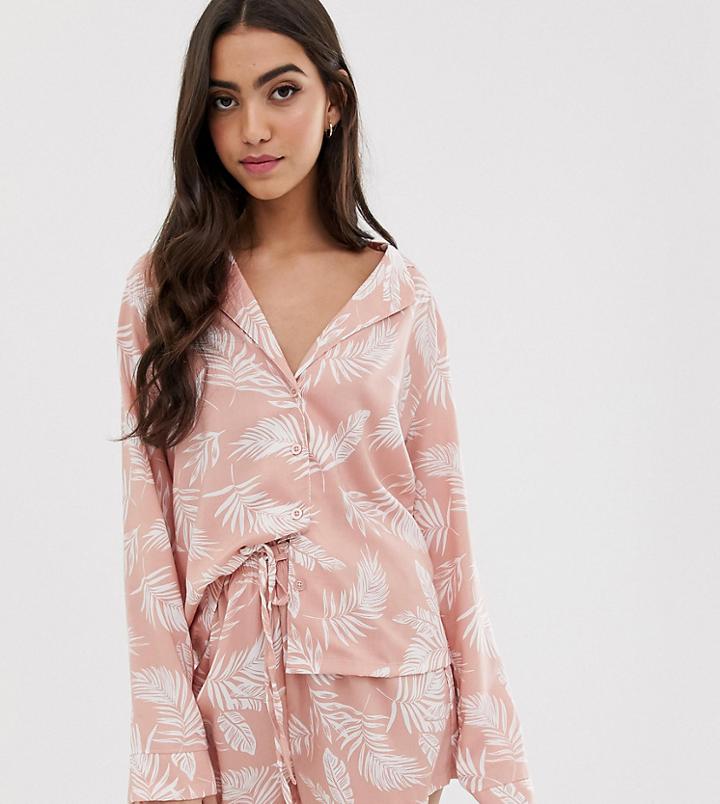 Asos Design Tall Mink Palm Short Set In 100% Modal-multi