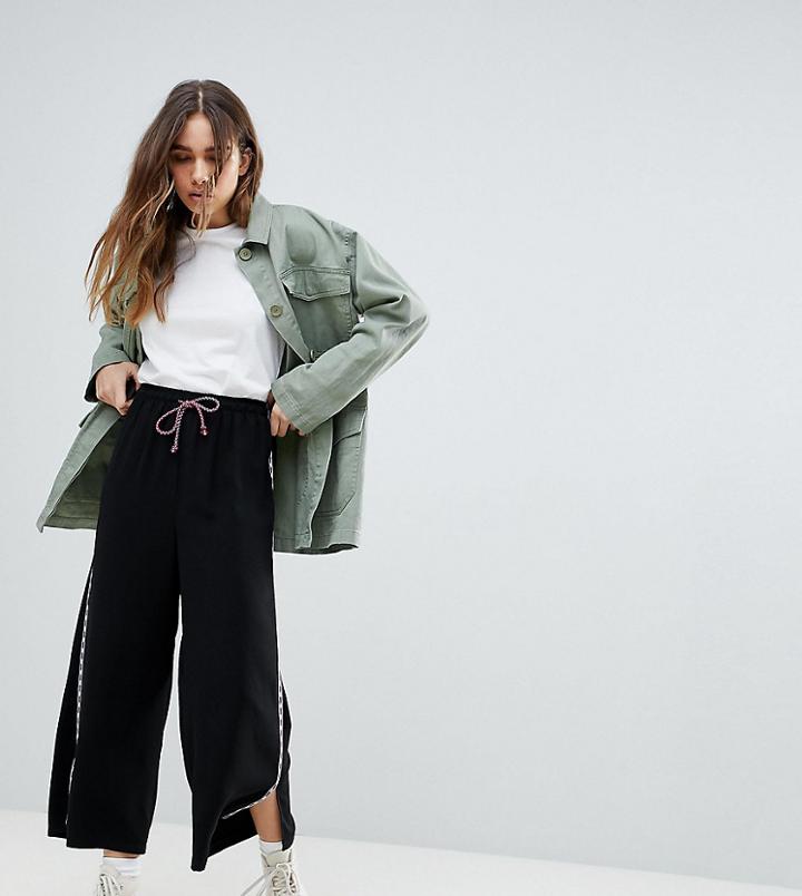 Reclaimed Vintage Inspired Drawstring Crop Pants With Side Stripe - Black