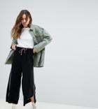 Reclaimed Vintage Inspired Drawstring Crop Pants With Side Stripe - Black