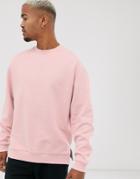 Asos Design Oversized Sweatshirt In Pink With Split Hem