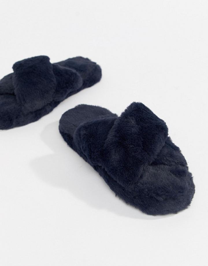 Asos Design Neve Cross Strap Slider Slippers - Navy