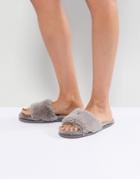 Head Over Heels By Dune Faux Fur Slipper Sliders - Gray