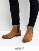 Asos Wide Fit Chelsea Boots In Tan Faux Suede - Tan