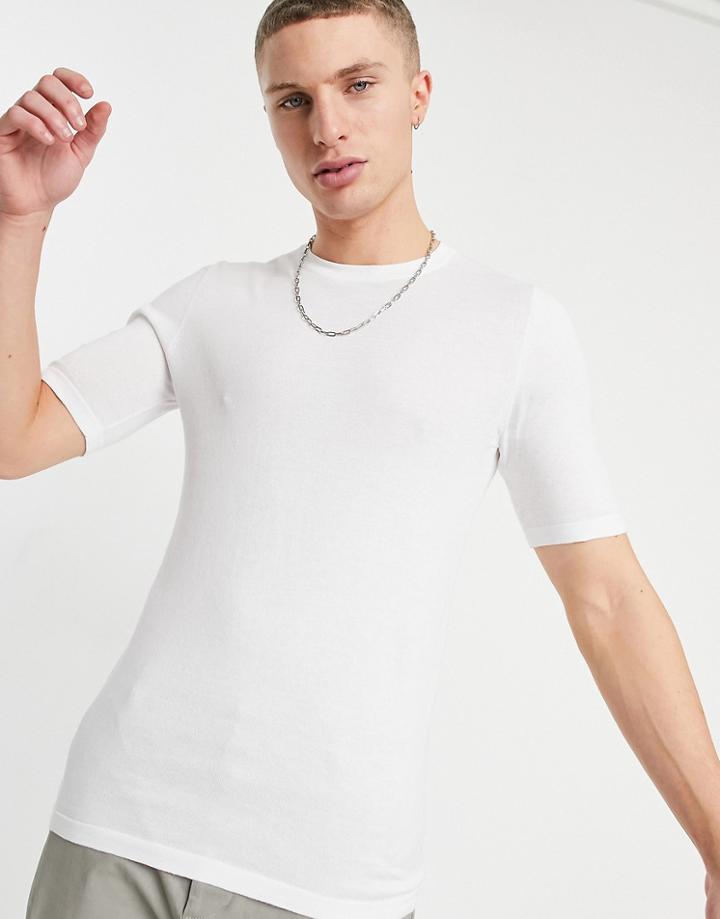 Asos Design Knitted Muscle Fit T-shirt In White