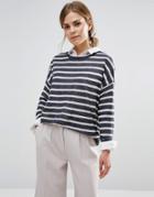 Vero Moda Altha Boxy Striped Long Sleeve Sweater - Navy