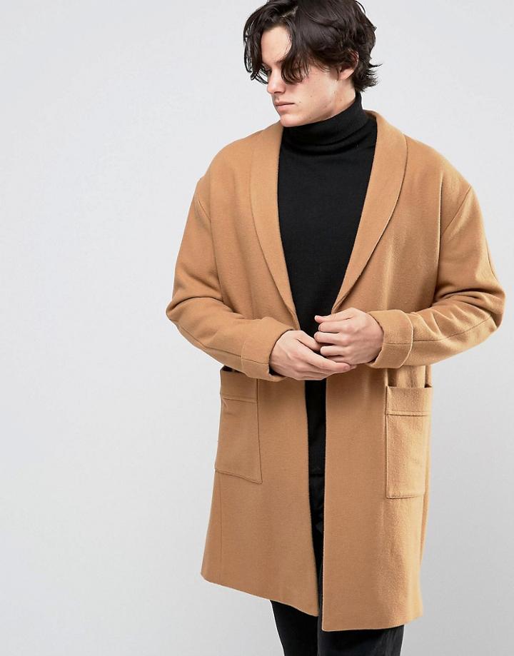 Asos Overcoat With Belt In Camel - Tan