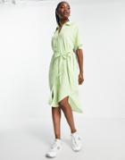 Monki Belted Mini Shirt Dress In Green Floral Print