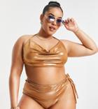 Asos Design Curve Asymmetric Bikini Bottom In Bronze-copper