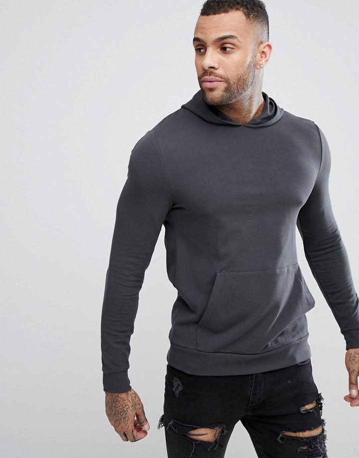 Asos Muscle Hoodie In Washed Black - Black
