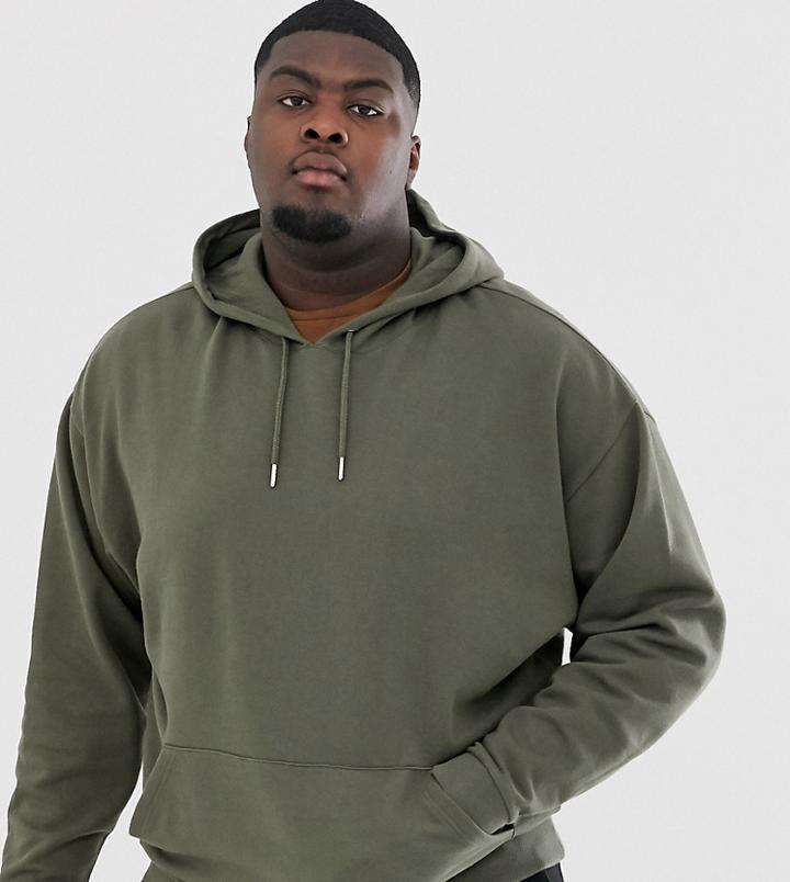 Asos Design Plus Oversized Hoodie In Khaki-green